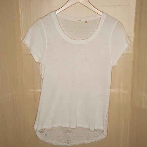 Dylan Womens White Crochet Back Short Sleeve High Low Top Medium - Picture 1 of 7